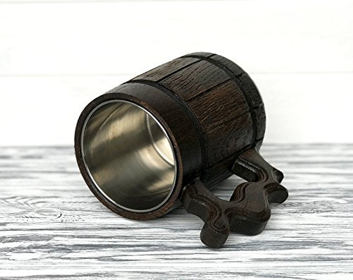 Handmade Wooden Beer Mug 17oz with Stainless Steel Insert – Gift for Him
