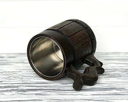 Handmade Wooden Beer Mug 17oz with Stainless Steel Insert – Gift for Him