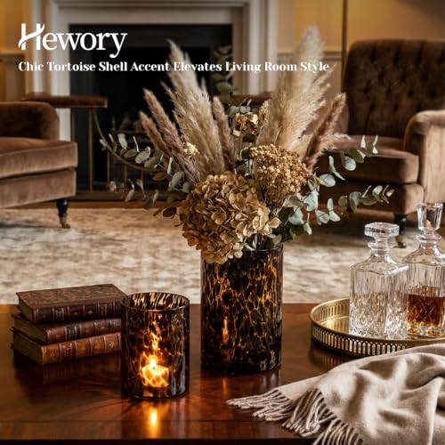 Tortoise Shell Candle Holders Set of 2 - Cheetah Print Glass Decor