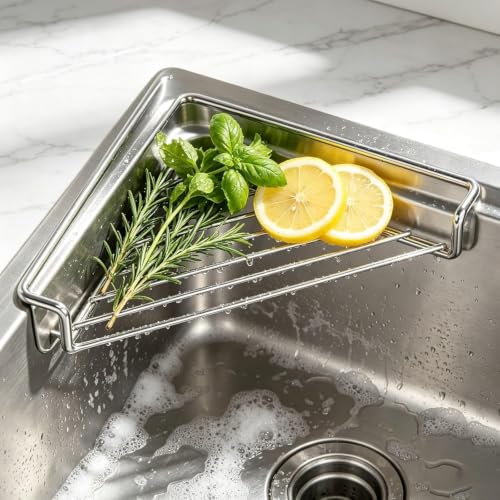 1PCS Stainless Steel Corner Sink Shelf with Wire Rack - Space-Saving Kitchen Organizer
