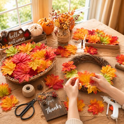 Fake Fall Leaves Foliage - Autumn Maple Leaf Decor 400 pcs, Green