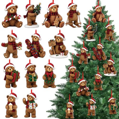 Syhood 24 Pcs Bear Christmas Tree Ornaments Decorations - Brown Bear Variant