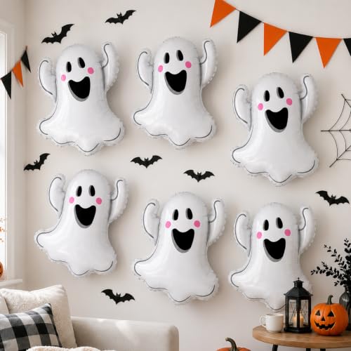White Halloween Ghost Balloons - 6 Pack 29.5 Inch Foil Party Decorations