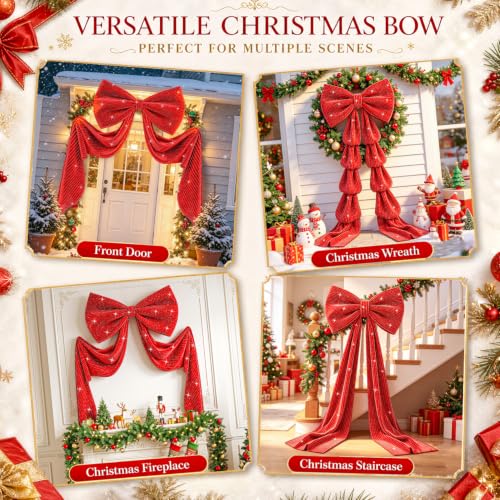 Giant Red Bow Christmas Tree Decor 75x23 Inch Velvet & Sequin Big Bow - Variation of THIS listing