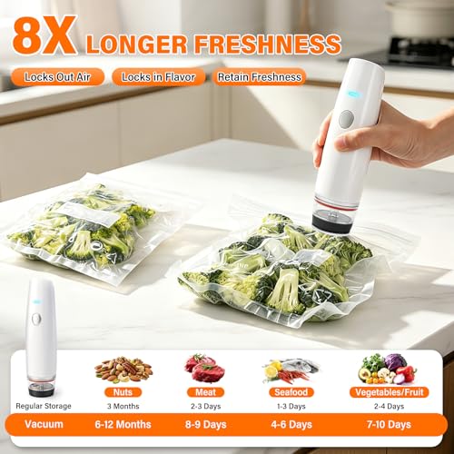 MZROT Compact Cordless Food Vacuum Sealer White with 30 Reusable Bags