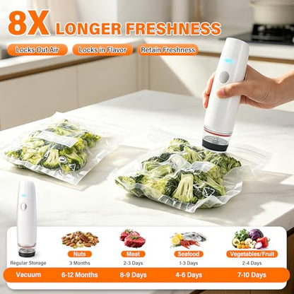 MZROT Compact Cordless Food Vacuum Sealer White with 30 Reusable Bags