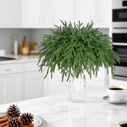 12 Pcs 18 Inch Real Touch Norfolk Pine Christmas Stems - Fake Holiday Greenery