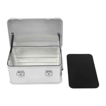 30L Aluminum Storage Box with Lid - Dustproof, Stackable with Rubber Seal & Handles - Silver