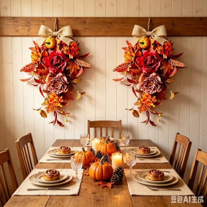 Fall Dahlia 2 Pack 21 Inch Teardrop Wreaths for Front Door Thanksgiving Decor