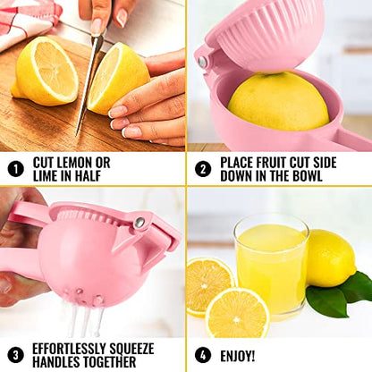 Zulay Premium Quality Metal Lemon Squeezer, Citrus Juicer, Manual Press for Extracting the Most Juice Possible - Pink