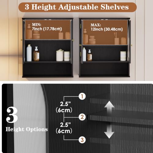 Black Bathroom Wall Cabinet with Adjustable Shelf - Compact Storage Organizer