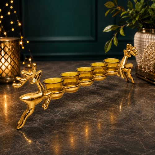 Gold Metal Reindeer Candle Holder with Votive Holders Christmas Centerpiece 46cm