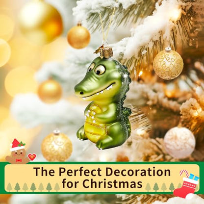 Glass Crocodile Christmas Ornament - Handcrafted Holiday Tree Decor