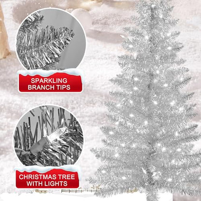 Liguanow 4ft Silver Artificial Christmas Tree with Separate Lights - Small Indoor Xmas Tree for Home & Office Decor