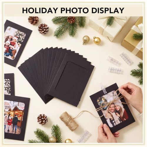 35 Pack Black Paper Photo Frames 4x6 with Clips, String & Nails