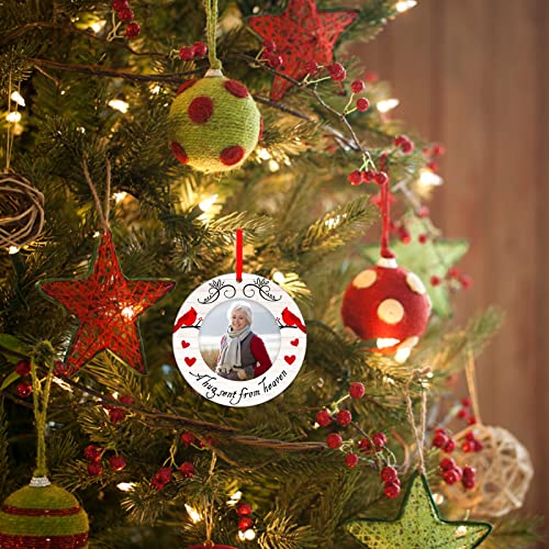 White Cardinal Christmas Memorial Ornament with Photo Frame - Holiday Keepsake