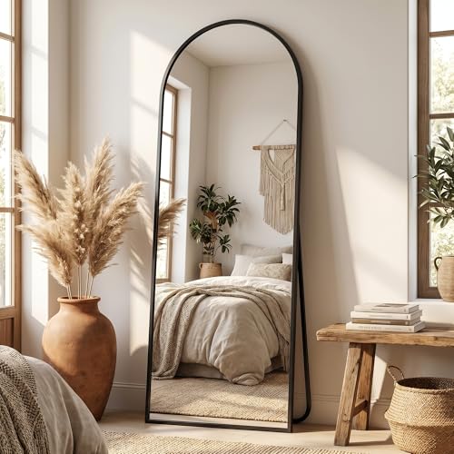 58 Inch Full Length Arched Mirror with Aluminum Frame - Black - Novlux Variation