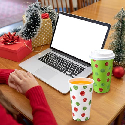Christmas Coffee Cups with Lids 16oz Pack of 100 - Red Green Holiday Design