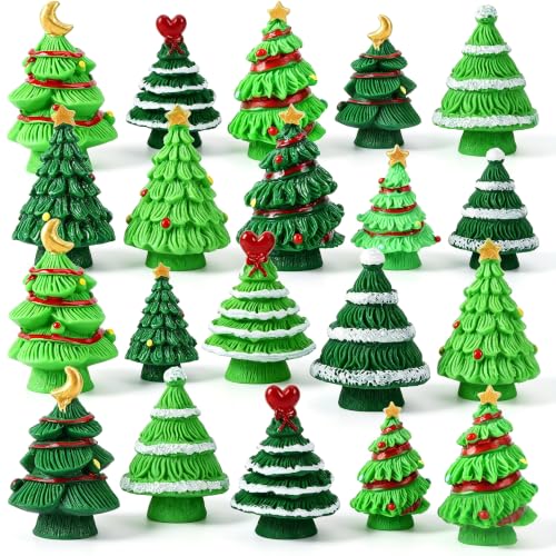 Mini Resin Christmas Trees Set - 20 Tiny Holiday Tabletop Decor - Variation of Christmas Trees