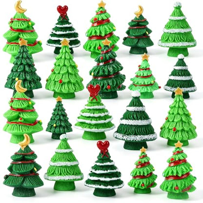 Mini Resin Christmas Trees Set - 20 Tiny Holiday Tabletop Decor - Variation of Christmas Trees