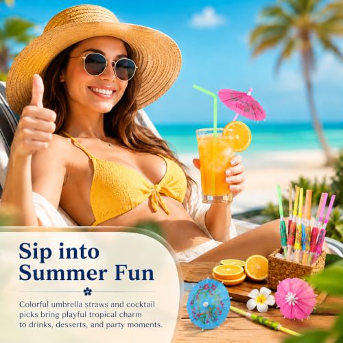 50 PCS Colorful Tropical Cocktail Umbrella Straws and Picks Set
