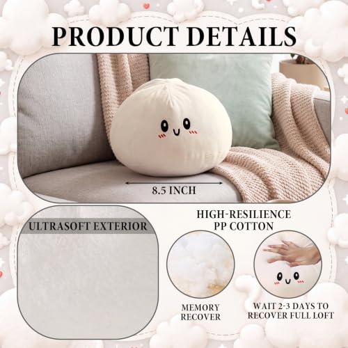 8.5-Inch Plush Dumpling Stress Relief Pillow - Funny Squeeze Toy, White