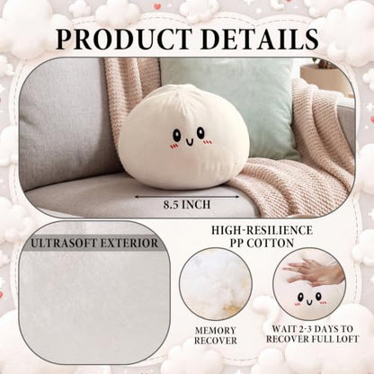 8.5-Inch Plush Dumpling Stress Relief Pillow - Funny Squeeze Toy, White