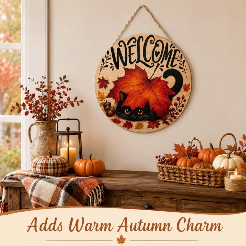Fall Decor - Autumn Welcome Sign for Front Door - Orange Black - Thanksgiving Wreath