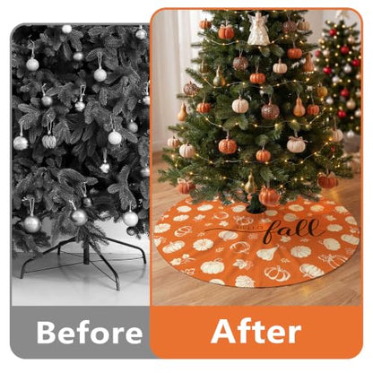 Fall Christmas Tree Skirt 48 Inch Orange Pumpkin Autumn Decor for Holidays