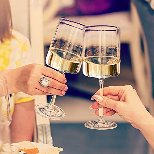 Square Wine Glasses Set of 6 - Hand Blown Crystal, 11.4oz, Elegant Gift