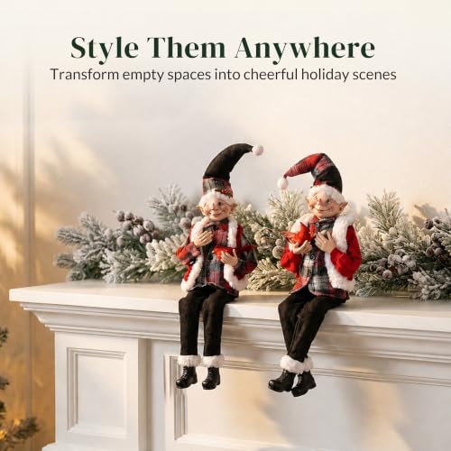 Posable Elf Decorations Set of 2 - 16 Inch Snowman & Cardinal Holiday Figurines