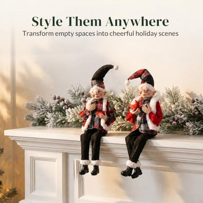 Posable Elf Decorations Set of 2 - 16 Inch Snowman & Cardinal Holiday Figurines