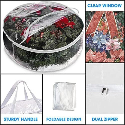 ProPik Christmas Wreath Storage Bag - Waterproof Clear PVC Container for 48-Inch Wreaths - 2 Pack with Handles