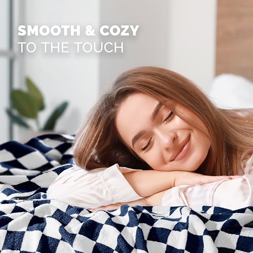 Reversible Checkered Throw Blanket Navy Blue - Ultra Soft & Lightweight