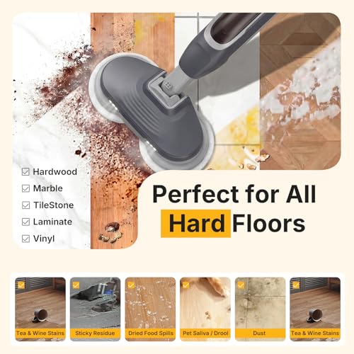 Grey NEWBULIG Steam Mop for Floor Cleaning with Dual Rotating Pads - 6.61"D x 14.41"W x 47.24"H