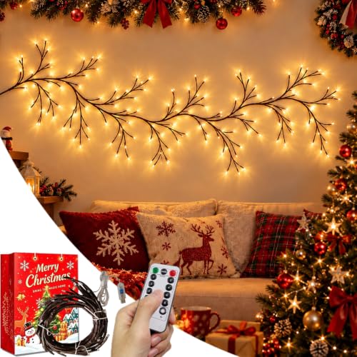 Warm White Enchanted Willow Vine Lights for Wall - 5.9ft, 96 LEDs, Remote Control