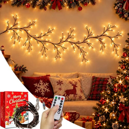 Warm White Enchanted Willow Vine Lights for Wall - 5.9ft, 96 LEDs, Remote Control