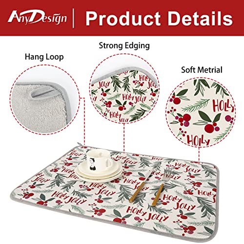 Christmas Absorbent Dish Drying Mat 18x24 Inches Holiday Kitchen Decor