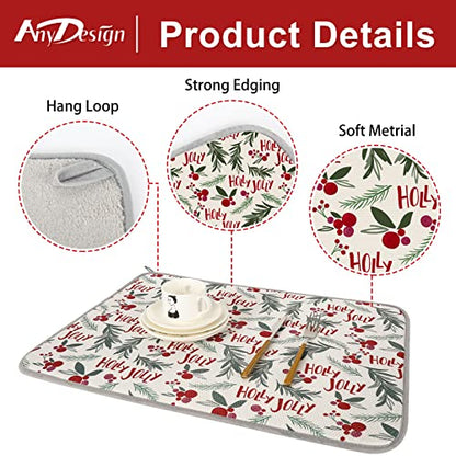 Christmas Absorbent Dish Drying Mat 18x24 Inches Holiday Kitchen Decor