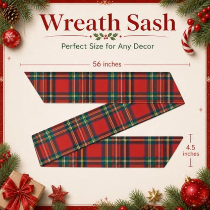 Red Buffalo Plaid Christmas Wreath Sash Set - Holiday Door & Decor Accessories