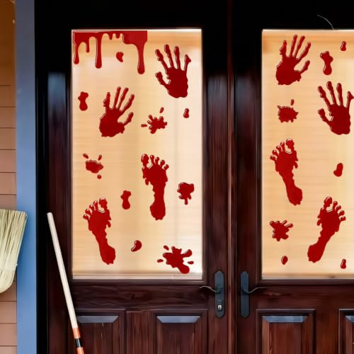 Halloween Bloody Handprint Window Clings - Spooky Horror Decor