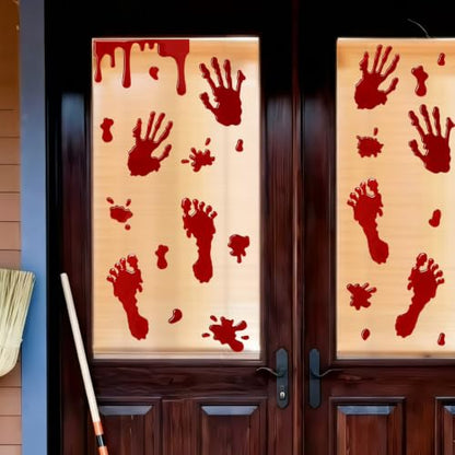 Halloween Bloody Handprint Window Clings - Spooky Horror Decor