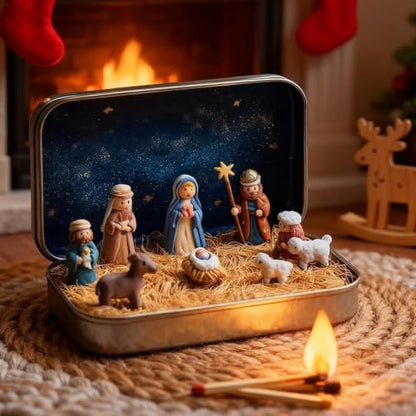 Mini Christmas Nativity Set in Tin Box - Handcrafted Pocket Scene with Figures - Holiday Religious Decor - Variation #a / 1