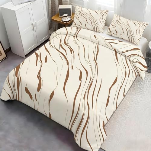 Brown Swirl Queen Comforter Set with Pillow Shams - Beige Marble Bedding