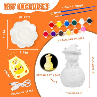 Wizard Cat Night Light Kit - Halloween Craft for Kids, Paint Your Own Witch Black Cat