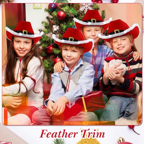 Suhine Christmas Cowboy Hats Light Up Santa Claus Cowgirl Hats Bulk - 18 Pack