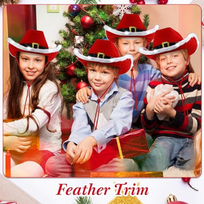 Suhine Christmas Cowboy Hats Light Up Santa Claus Cowgirl Hats Bulk - 18 Pack