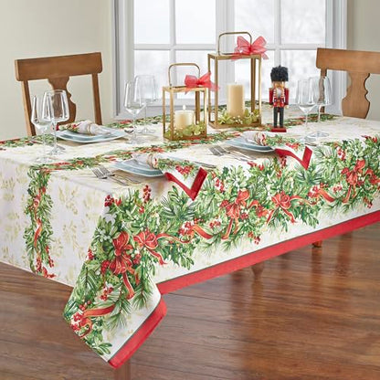 Holiday Tablecloth 60x144 Inch Oblong Christmas Fabric Wrinkle-Resistant