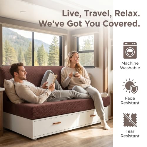 RV Couch Covers for Jackknife Sofa Bed - 2 Pieces Dark Brown