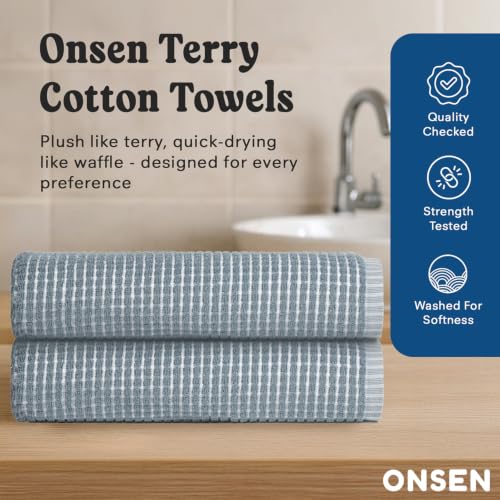 Onsen Waffle Cotton Bath Towel Set - Chambray 2 Pieces with Hand & Face Towels